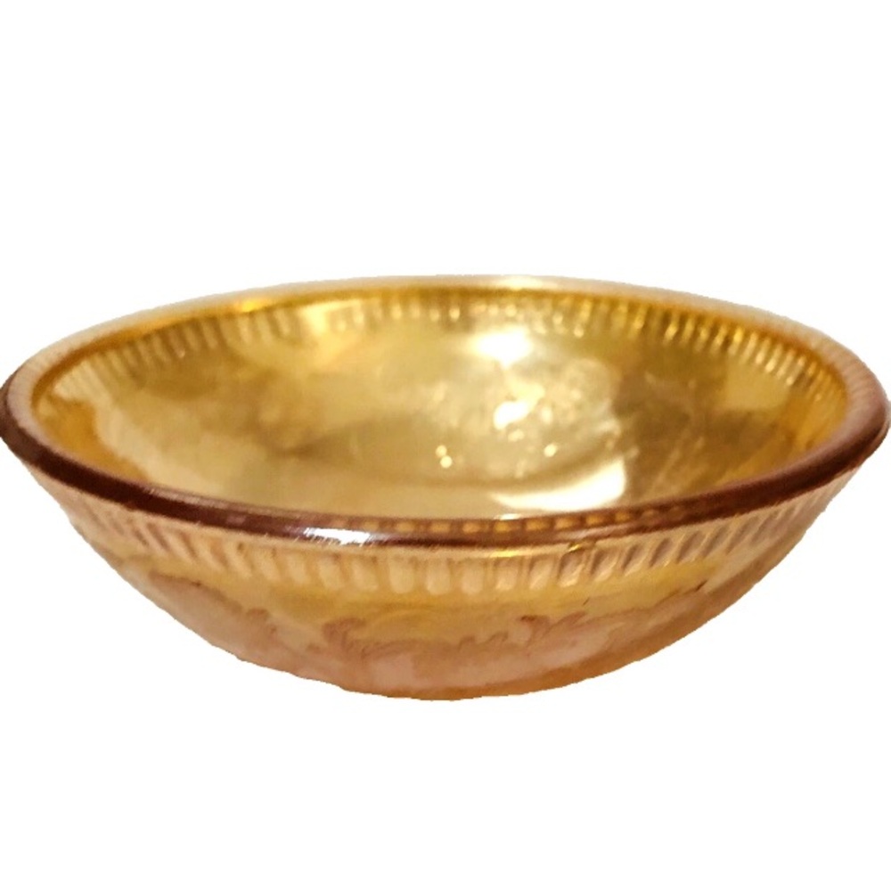 Vintage Marigold  Carnival Glass Berry Bowl Jeanette Strawberry Smash Pattern